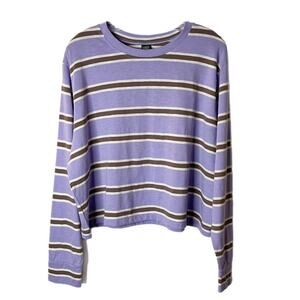 Wild Fable Women's T-Shirt XL Striped Purple & Gray Long Sleeve Crew Neck New
